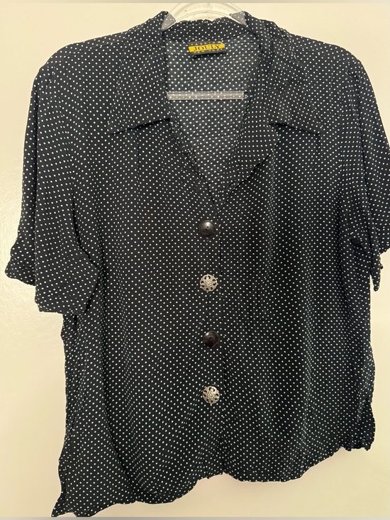 Joules Tops - Joules Black Polka Dot Short-Sleeve Button-Front Shirt vintage style large flowy